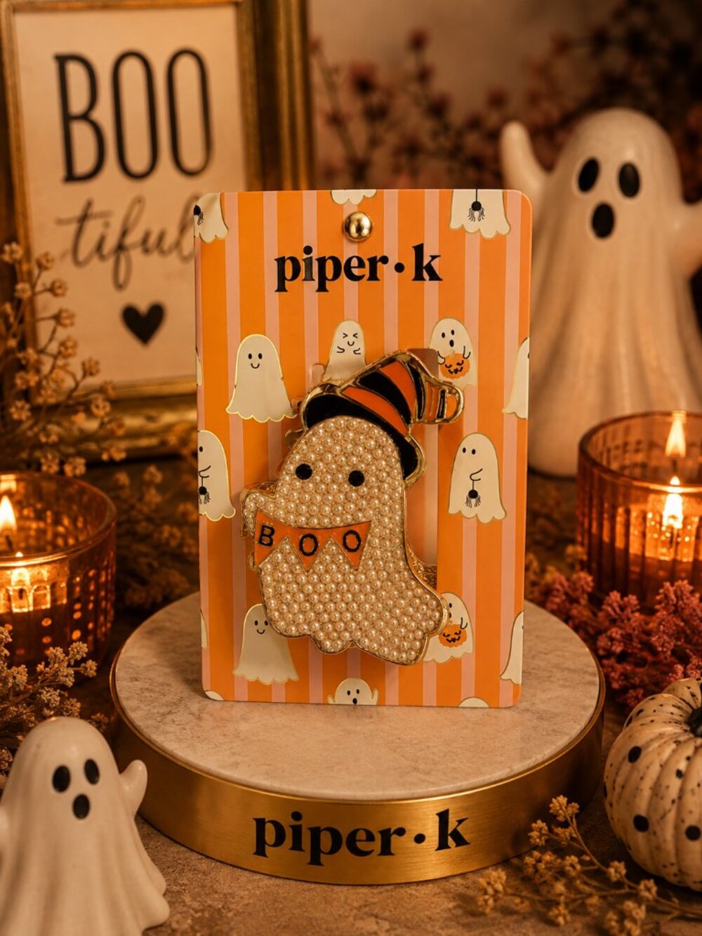 Piper K Halloween Rhinestone Ghost Claw Clip BOO